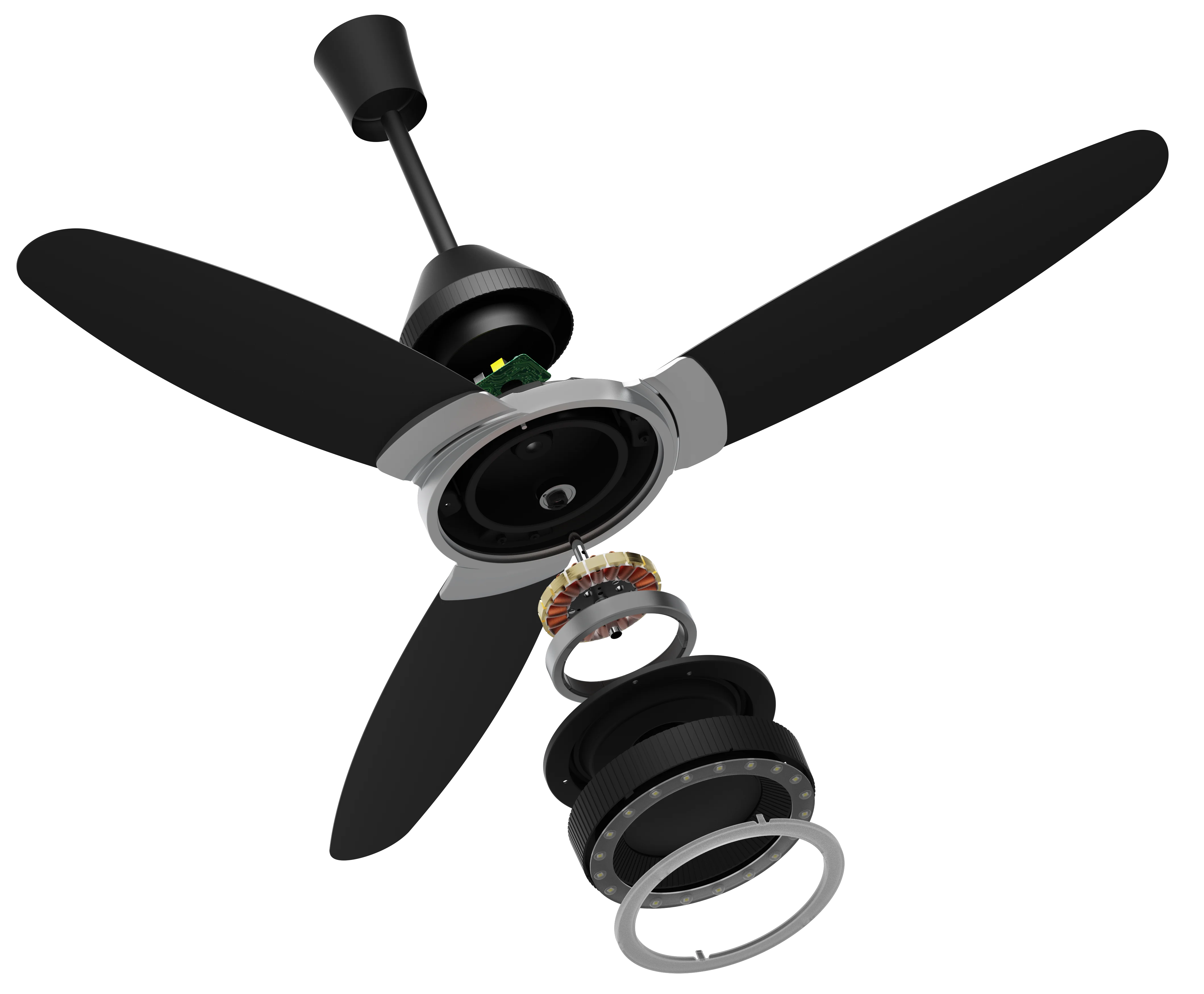 F-Wave Ceiling Fan with 1200mm Sweep and Remote Control in Matte Black