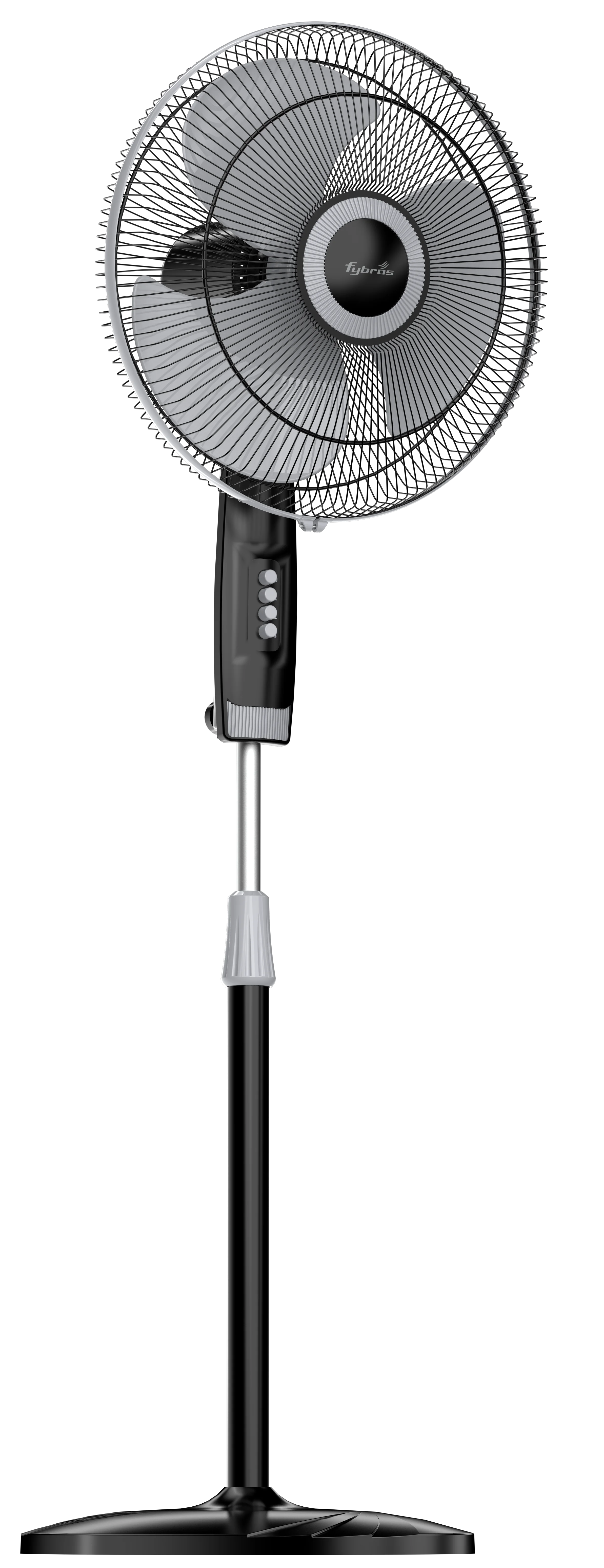 Fybros Gush Pedestal Fan with high-speed motor, aerodynamic blades, adjustable height, and rust-resistant coated guard.