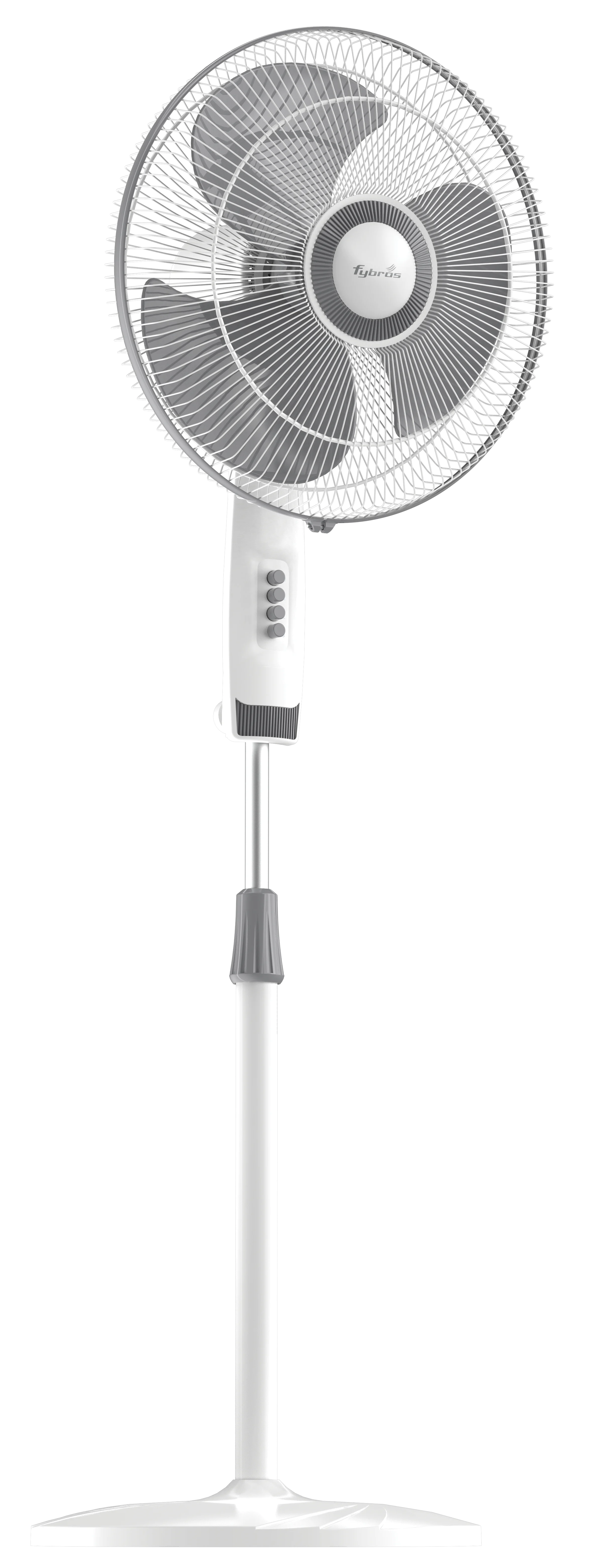 Fybros Gush Pedestal Fan with high-speed motor, aerodynamic blades, adjustable height, and rust-resistant coated guard.
